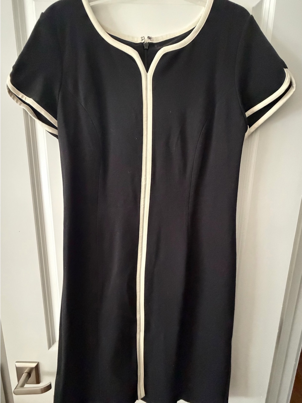 Talbots Black Dress with Cream Contrast Trim